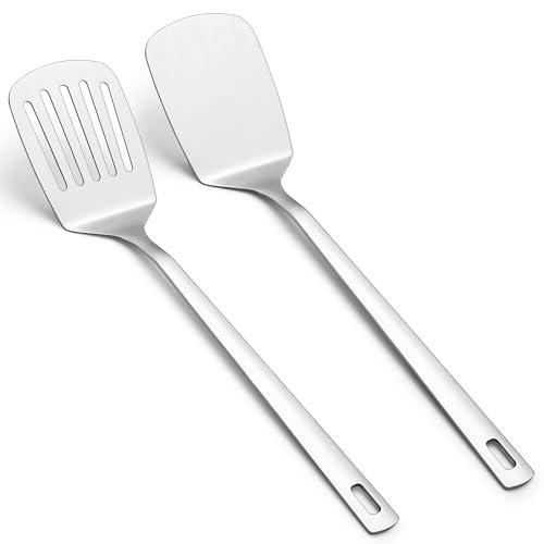 Kyraton Stainless Steel Spatulas Set, Silver Slotted Turner, Solid Turner, Kitchen Spatulas for Nonstick Cookware, Dishwasher Safe, Easy to Clean - Image 1