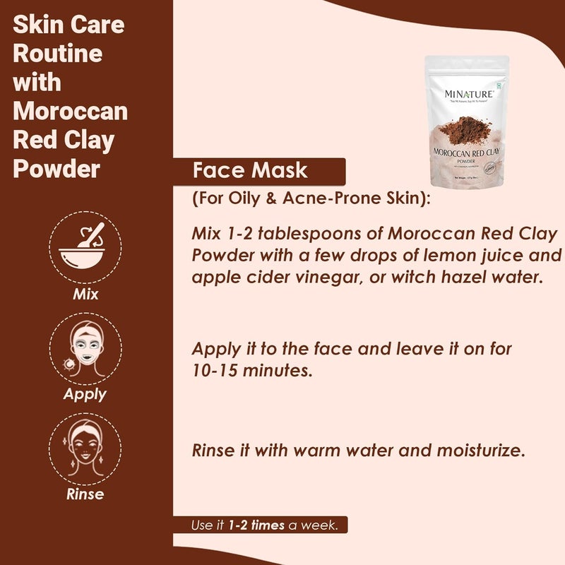 minature Mi Nature 100 Pure Moroccan Red Clay 227g8oz Cleansing Face Mask Hair  Body Care Powder Traditional Rhassoul Clay Deep Pore Cleansing Mask for All Skin Types - Image 5