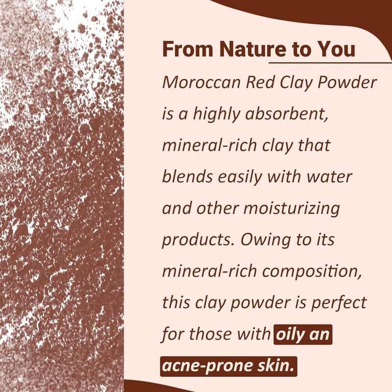 minature Mi Nature 100 Pure Moroccan Red Clay 227g8oz Cleansing Face Mask Hair  Body Care Powder Traditional Rhassoul Clay Deep Pore Cleansing Mask for All Skin Types - Image 2