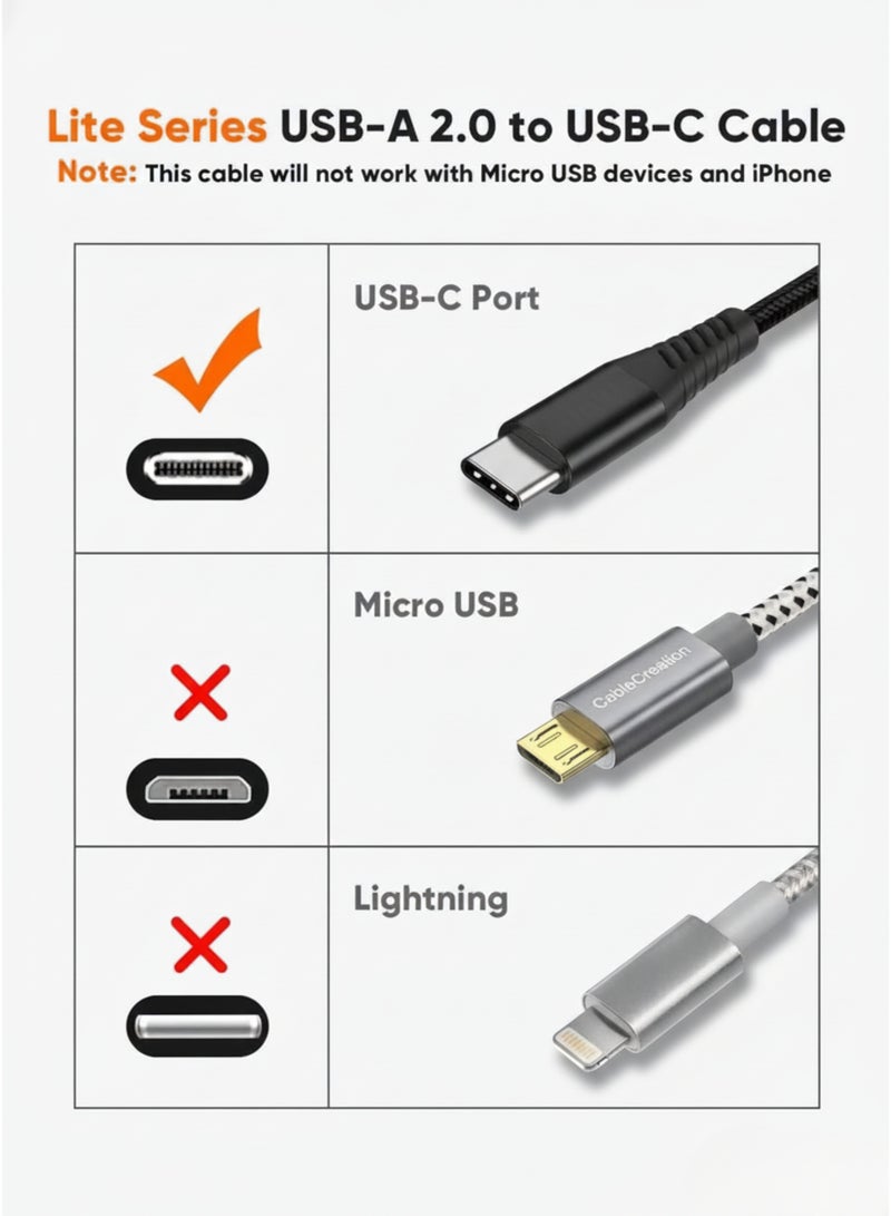 كابل USB-A إلى USB-C بطول 1 متر - شحن سريع 3 أمبير ونقل بيانات بسرعة 480 ميجابت في الثانية - سلك شحن متين مضفر من النوع C لأجهزة سامسونج، وجوجل بيكسل، وسلسلة آيفون 15، وغيرها - Image 3
