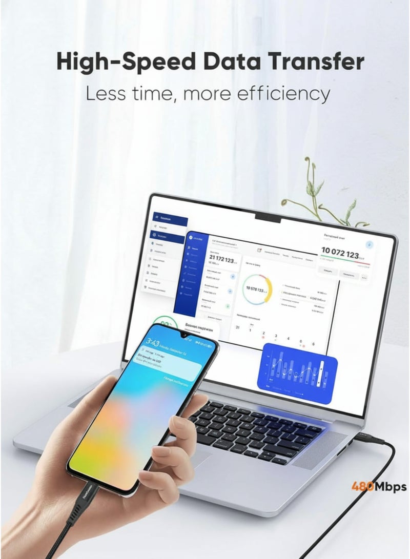 كابل USB-A إلى USB-C بطول 1 متر - شحن سريع 3 أمبير ونقل بيانات بسرعة 480 ميجابت في الثانية - سلك شحن متين مضفر من النوع C لأجهزة سامسونج، وجوجل بيكسل، وسلسلة آيفون 15، وغيرها - Image 5