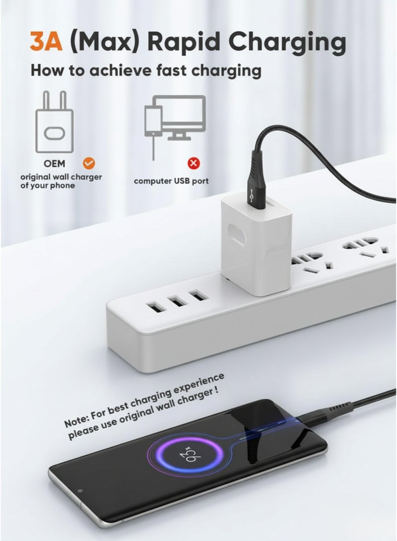 كابل USB-A إلى USB-C بطول 1 متر - شحن سريع 3 أمبير ونقل بيانات بسرعة 480 ميجابت في الثانية - سلك شحن متين مضفر من النوع C لأجهزة سامسونج، وجوجل بيكسل، وسلسلة آيفون 15، وغيرها - Image 2
