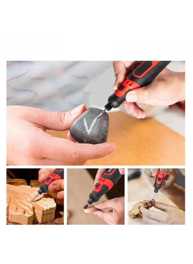 KADRAMA Cordless Mini Grinder, Multi-functional Mini Electric Grinder Set, 3 Speed Adjustable Electric Grinder Pen Rotary Tool Kit with 63 Accessories, USB Rechargeable Engraving Sharpening Grinding for DIY Hand Craft (Black + Red) - Image 2