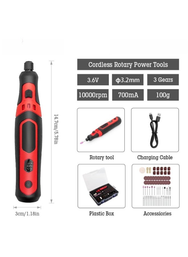 KADRAMA Cordless Mini Grinder, Multi-functional Mini Electric Grinder Set, 3 Speed Adjustable Electric Grinder Pen Rotary Tool Kit with 63 Accessories, USB Rechargeable Engraving Sharpening Grinding for DIY Hand Craft (Black + Red) - Image 4