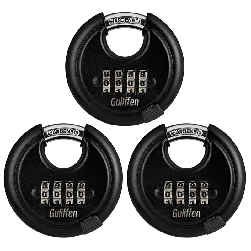 Guliffen Outdoor Combo Lock for Storage Unit, Weatherproof Disc Lock for Sheds,Gate and Fence, 3 Pack Heavy Duty Pad Locks with Code (3/8-Inch Shackle - Image 1