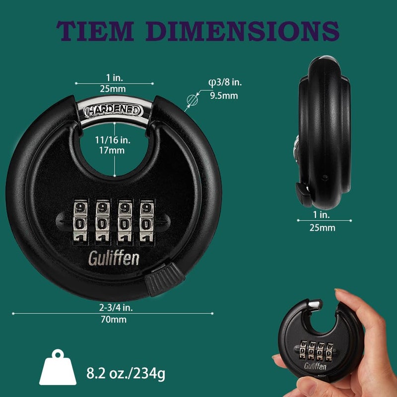 Guliffen Outdoor Combo Lock for Storage Unit, Weatherproof Disc Lock for Sheds,Gate and Fence, 3 Pack Heavy Duty Pad Locks with Code (3/8-Inch Shackle - Image 2