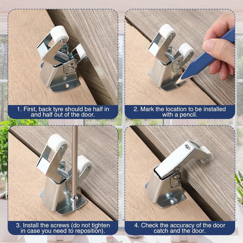 Dreyoo 1 Pack Screen and Storm Door Catch, 1-3/4 inch wide base with 1-5/8 inch Projection, Screen Door Spring Loaded Catch for Hinged Swinging Doors, Cabinets and Cupboards Doors Zinc Plated (Sliver) - Image 5