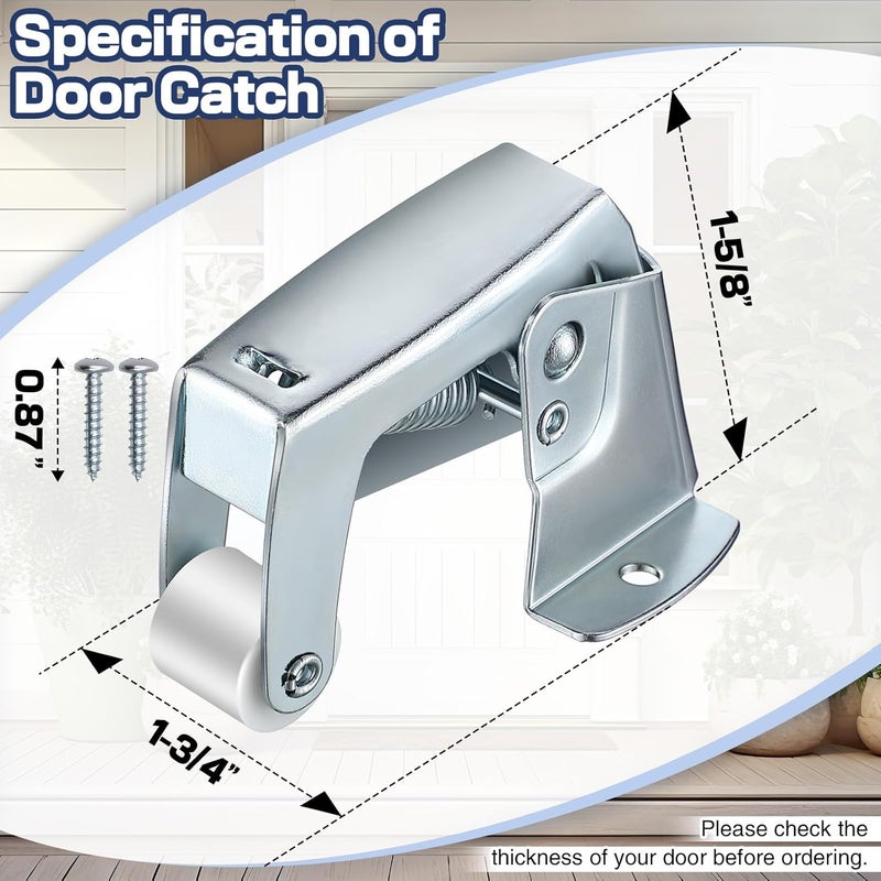 Dreyoo 1 Pack Screen and Storm Door Catch, 1-3/4 inch wide base with 1-5/8 inch Projection, Screen Door Spring Loaded Catch for Hinged Swinging Doors, Cabinets and Cupboards Doors Zinc Plated (Sliver) - Image 2