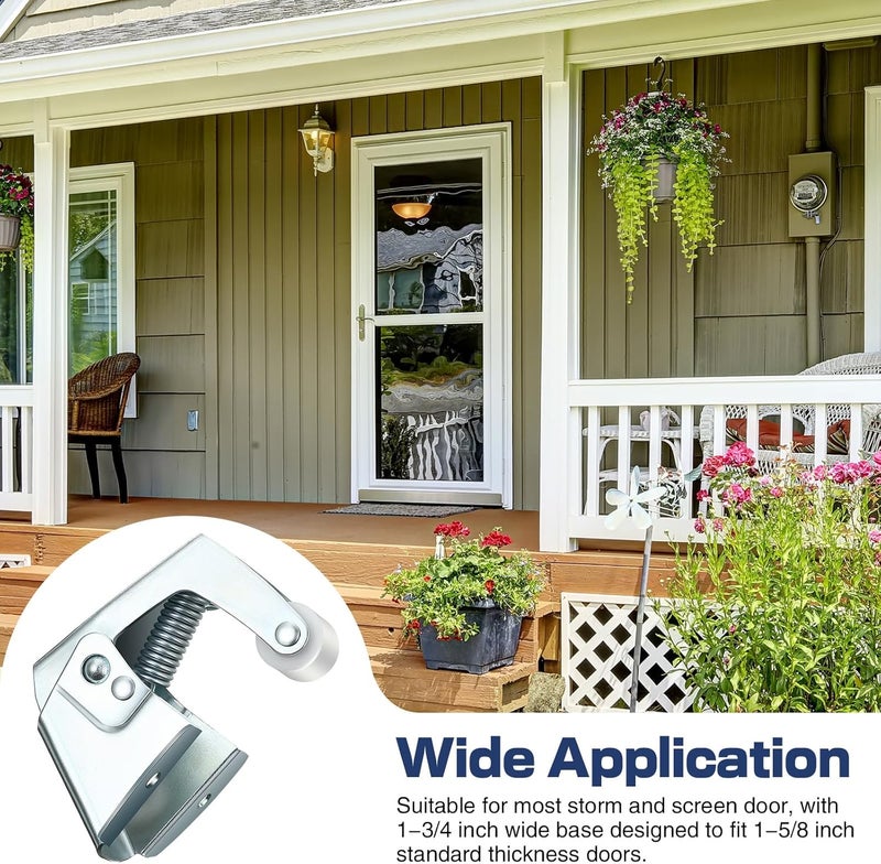 Dreyoo 1 Pack Screen and Storm Door Catch, 1-3/4 inch wide base with 1-5/8 inch Projection, Screen Door Spring Loaded Catch for Hinged Swinging Doors, Cabinets and Cupboards Doors Zinc Plated (Sliver) - Image 3