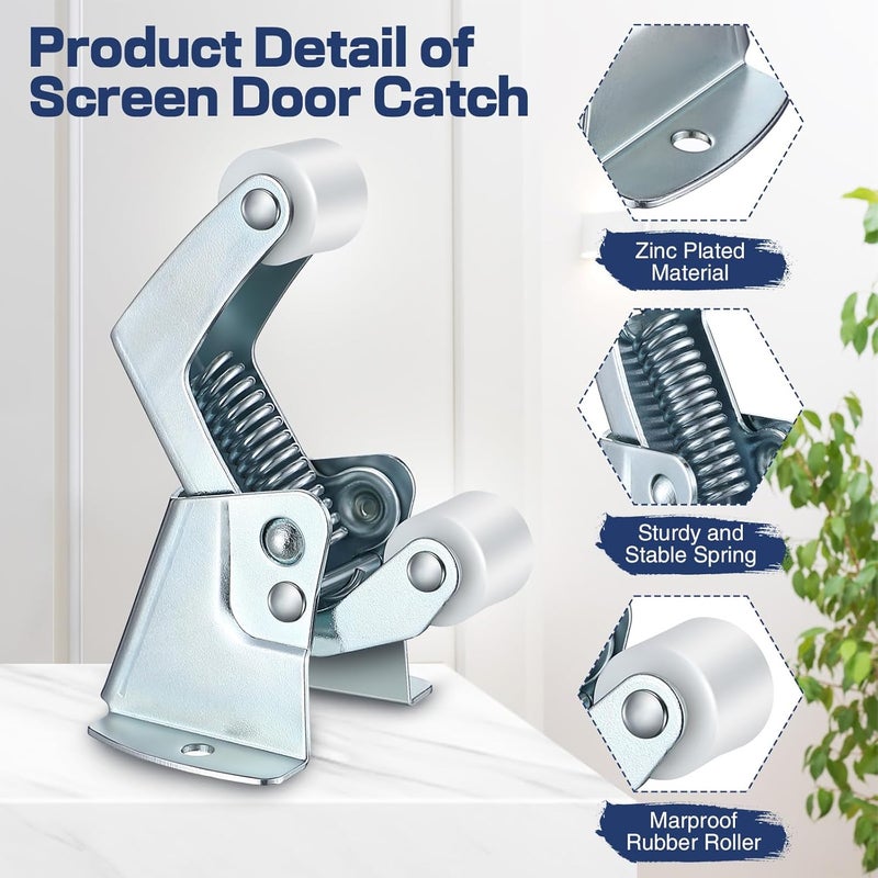 Dreyoo 1 Pack Screen and Storm Door Catch, 1-3/4 inch wide base with 1-5/8 inch Projection, Screen Door Spring Loaded Catch for Hinged Swinging Doors, Cabinets and Cupboards Doors Zinc Plated (Sliver) - Image 4