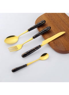 Sunhome 24-Piece Stainless Steel Cutlery Set With Stand Gold/Black  - Image 4