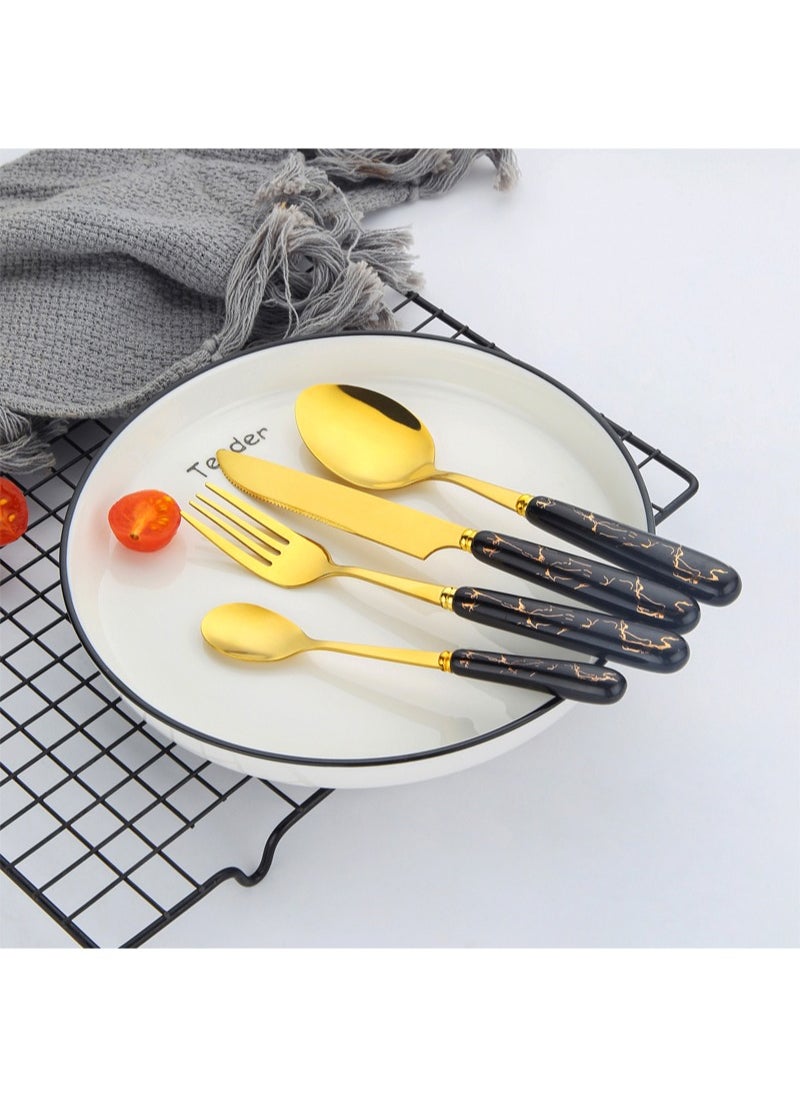 Sunhome SUNHOME 24-Piece Stainless Steel Cutlery Set Kitchen Utensil Set Western Tableware Suitable For Home Kitchen Restaurant Hotel Party Dining Picnic Dining Exquisite Packaging Gift Gold/Black  - Image 3