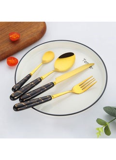 Sunhome 24-Piece Stainless Steel Cutlery Set With Stand Gold/Black  - Image 2