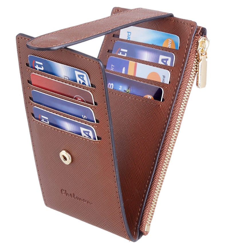 Chelmon Womens Wallet Slim RFID Blocking Bifold Multi Card Case Wallet with Zipper Pocket (Deep Brown) - Image 5