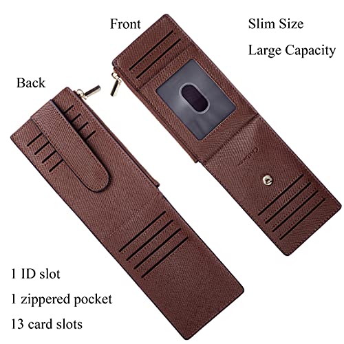 Chelmon Womens Wallet Slim RFID Blocking Bifold Multi Card Case Wallet with Zipper Pocket (Deep Brown) - Image 3