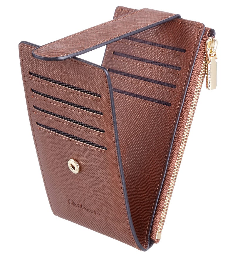 Chelmon Womens Wallet Slim RFID Blocking Bifold Multi Card Case Wallet with Zipper Pocket (Deep Brown) - Image 1