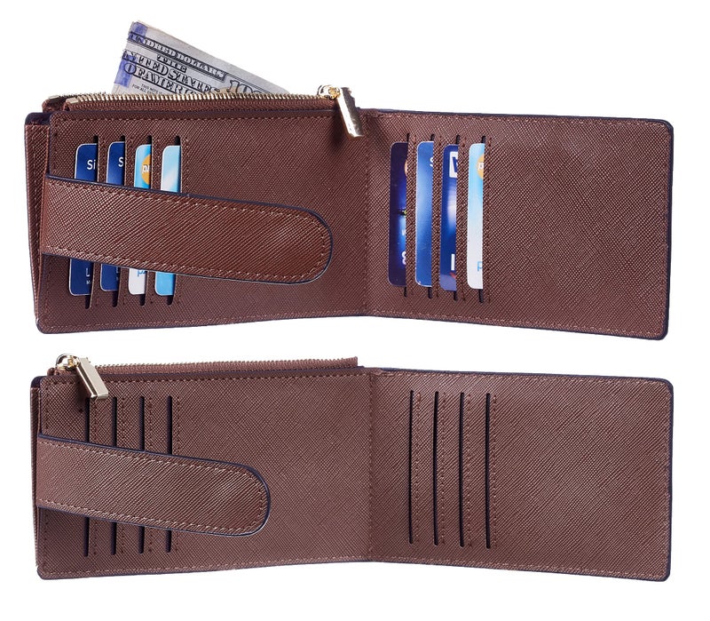 Chelmon Womens Wallet Slim RFID Blocking Bifold Multi Card Case Wallet with Zipper Pocket (Deep Brown) - Image 4