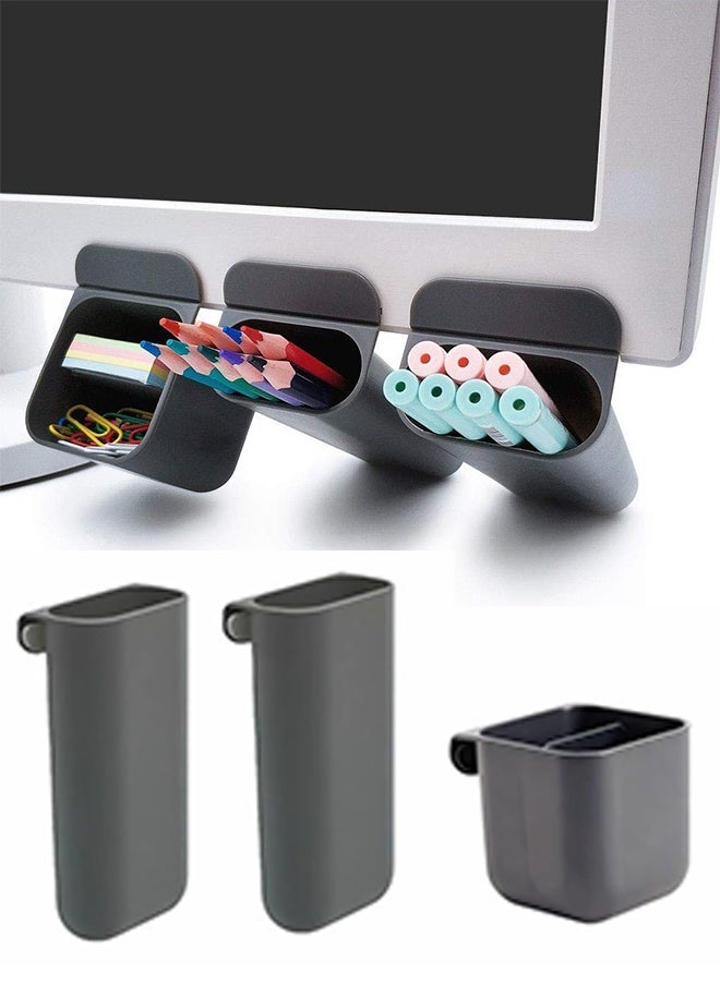DIY Screen Hanging Pen Pencil Holders & Desk Organizers - 3 Pack, Gray Polypropylene - Image 1