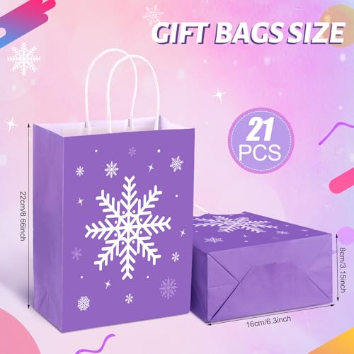 Cindeer 21 Pieces Snowflake Party Favors Bags Kraft Paper Candy Treat Goodie Gift Bags with Handles for Winter Wonderland Snowflake Theme Christmas Holiday Birthday Party Supplies - Image 2