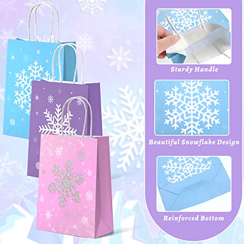 Cindeer 21 Pieces Snowflake Party Favors Bags Kraft Paper Candy Treat Goodie Gift Bags with Handles for Winter Wonderland Snowflake Theme Christmas Holiday Birthday Party Supplies - Image 3
