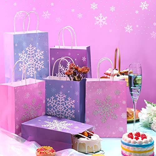 Cindeer 21 Pieces Snowflake Party Favors Bags Kraft Paper Candy Treat Goodie Gift Bags with Handles for Winter Wonderland Snowflake Theme Christmas Holiday Birthday Party Supplies - Image 4