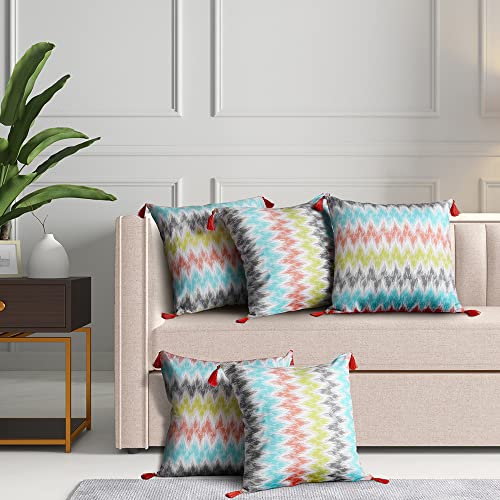 Wakefit Cushion Covers|Cotton,144 TC Fabric|Parisa|16X16 Inch|Sofa Pillow Cover Set Of 5, Multicolor - Image 1