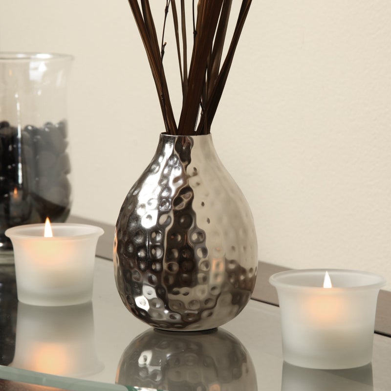 Hosley Set of 3 Metal Bud Vases - Your Choice of Colors. 4.5 Inch High. Ideal Accent Piece for Coffee and Side Tables as Well as Dried Floral Arrangements (1-Silver Finish) - Image 2