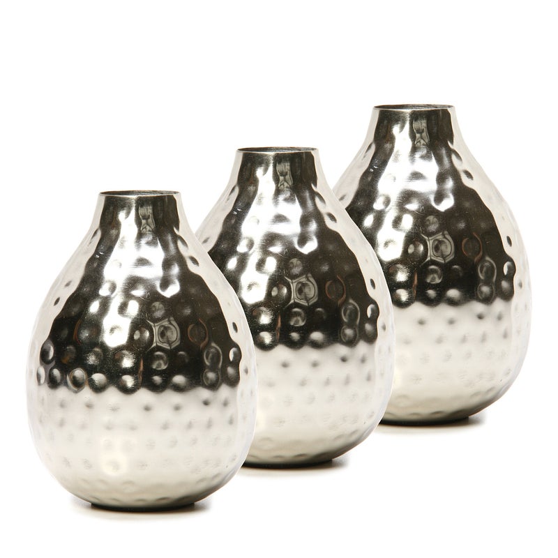 Hosley Set of 3 Metal Bud Vases - Your Choice of Colors. 4.5 Inch High. Ideal Accent Piece for Coffee and Side Tables as Well as Dried Floral Arrangements (1-Silver Finish) - Image 3
