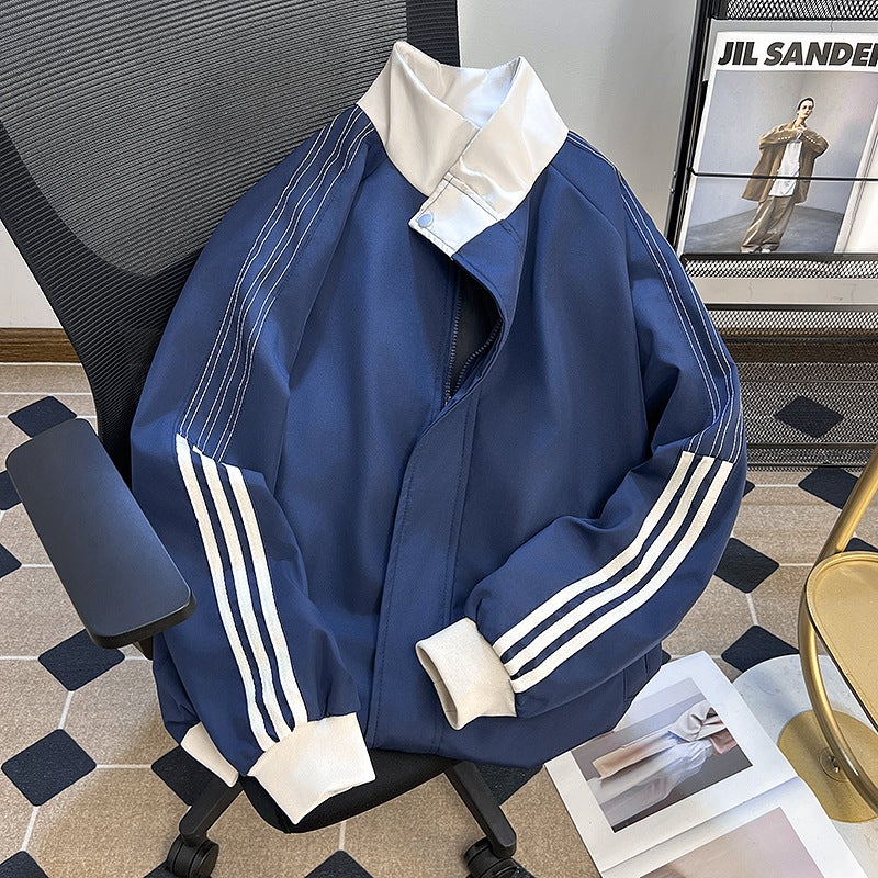 Vintage Three Bar Collar Baseball Suit Jacket Boys Cleanfit Fashion Brand Sports Loose Jacket - Image 3
