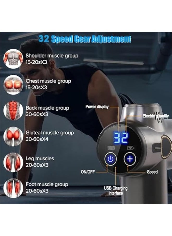 TRASSLE Massage Gun Deep Tissue Muscle Massager Gun, 32 Speeds Handheld Electric Body Shoulder Neck Back Massager Gun with LCD Display, 8 Massage Heads for Pain Relief, Relaxation & Recovery  - Image 3