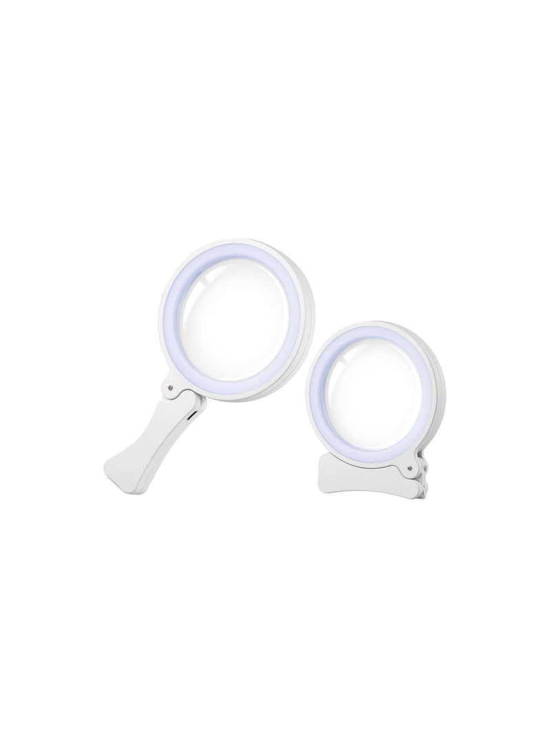 Captaintech 2-in-1 Folding Stand Magnifying Glass with Light, 17 Daylight LEDs, Handheld Lighted Magnifier for Seniors, Ideal for Reading, Inspection, Coin Collection, and Jewelry (3X + 6X Magnification)  - Image 1