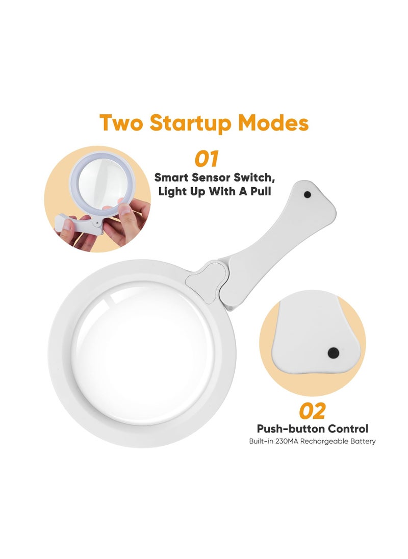 Captaintech 2-in-1 Folding Stand Magnifying Glass with Light, 17 Daylight LEDs, Handheld Lighted Magnifier for Seniors, Ideal for Reading, Inspection, Coin Collection, and Jewelry (3X + 6X Magnification)  - Image 3