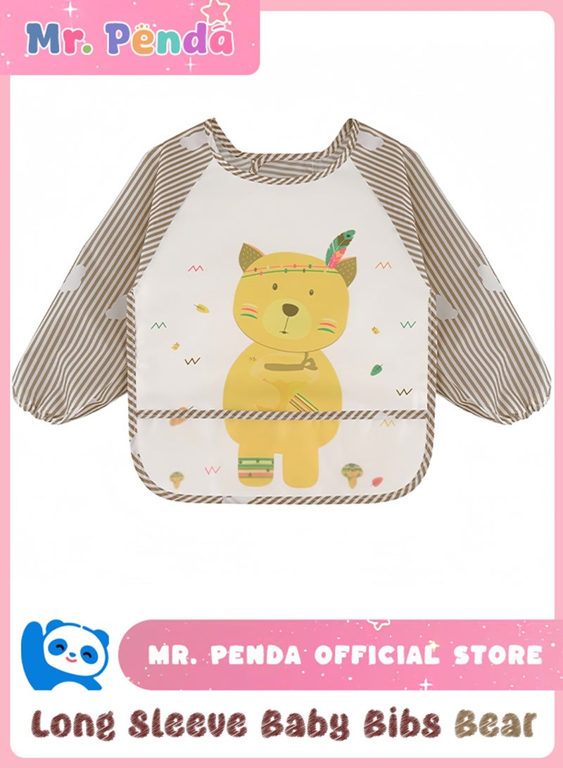 Mr. Penda Long Sleeve Baby Bibs, Waterproof Sleeved Bib Smock for Baby Toddler 6-36 Months,Reusable with Catch-all Pocket (Bear)  - Image 1