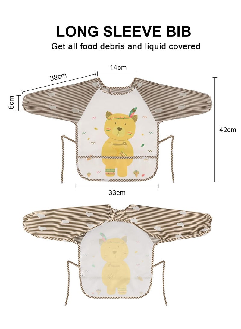Mr. Penda Long Sleeve Baby Bibs, Waterproof Sleeved Bib Smock for Baby Toddler 6-36 Months,Reusable with Catch-all Pocket (Bear)  - Image 2