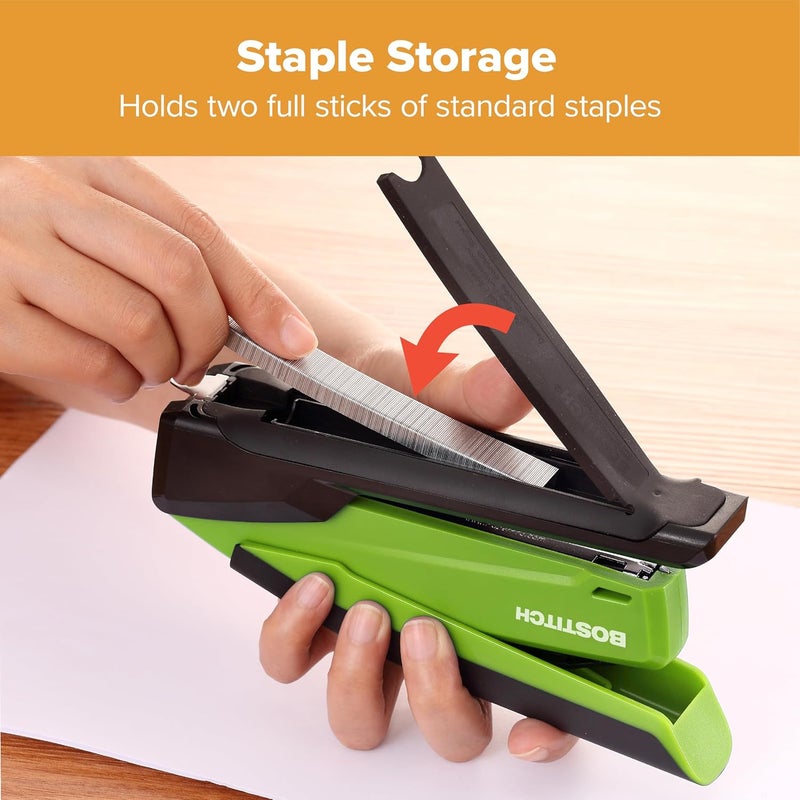 PaperPro Bostitch Office InPower Spring-Powered Desktop Stapler, 20 Sheet Capacity, One Finger Stapling, Includes 210 Staples, Jam Free, Opens for Tacking, Green - Image 5