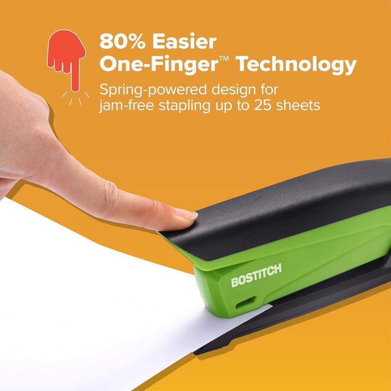 PaperPro Bostitch Office InPower Spring-Powered Desktop Stapler, 20 Sheet Capacity, One Finger Stapling, Includes 210 Staples, Jam Free, Opens for Tacking, Green - Image 3