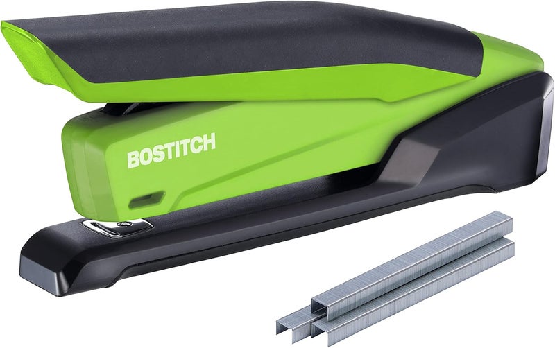 PaperPro Bostitch Office InPower Spring-Powered Desktop Stapler, 20 Sheet Capacity, One Finger Stapling, Includes 210 Staples, Jam Free, Opens for Tacking, Green - Image 1