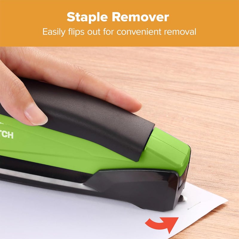 PaperPro Bostitch Office InPower Spring-Powered Desktop Stapler, 20 Sheet Capacity, One Finger Stapling, Includes 210 Staples, Jam Free, Opens for Tacking, Green - Image 4