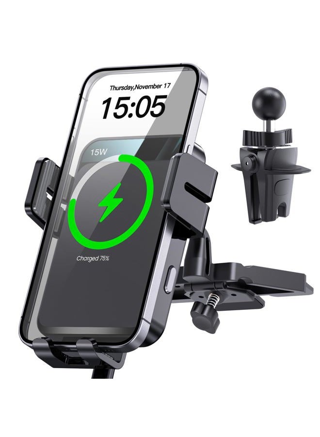 MOKPR Wireless Car Charger, Auto Clamp Car Mount 15W/10W/7.5W Fast Charging CD Slot Phone Holder for iPhone 16 15/14/13/13 Pro/12 Pro Max/12 Pro/12 Pro/12 Pro - Image 1
