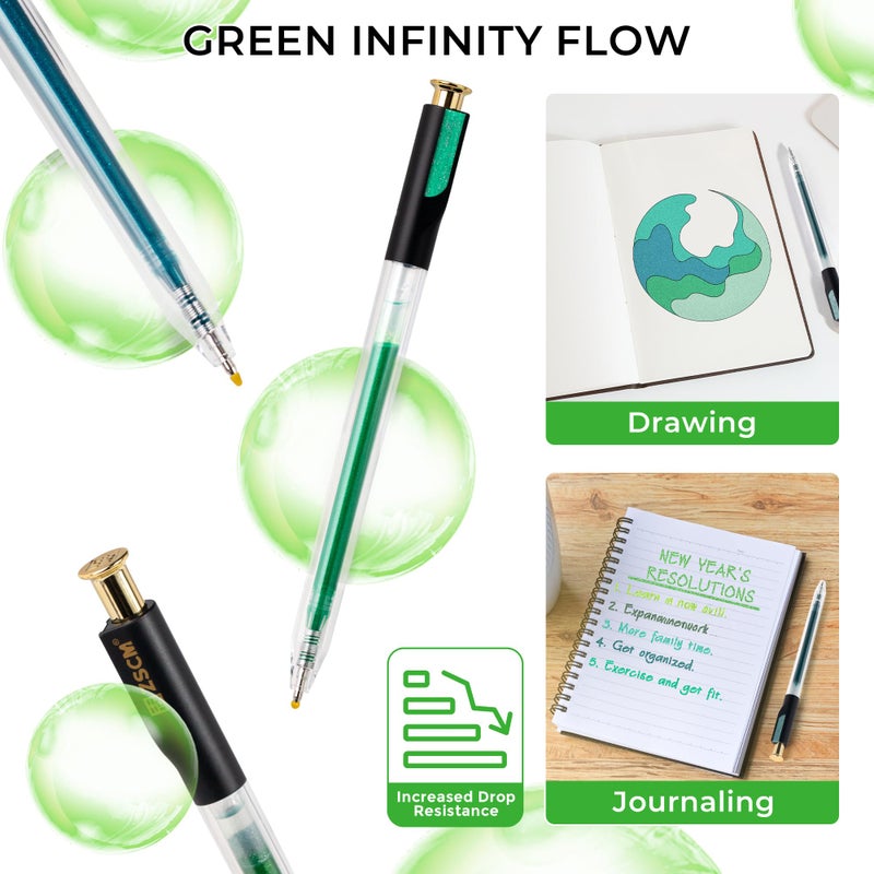 ZSCM Retractable Glitter Gel Pens, 12 Colors Large Capacity Green Glitter Metallic Gel Ink Pen, 1 mm Fine Point Smooth Writing Color Pens for Adult Coloring Book Note Taking Aesthetic Art Supplies - Image 5