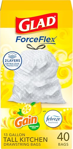 Glad ForceFlex Tall Kitchen Trash Bags, 13 Gallon, Gain Lemon Zest, 40 Count (Package May Vary) - Image 1