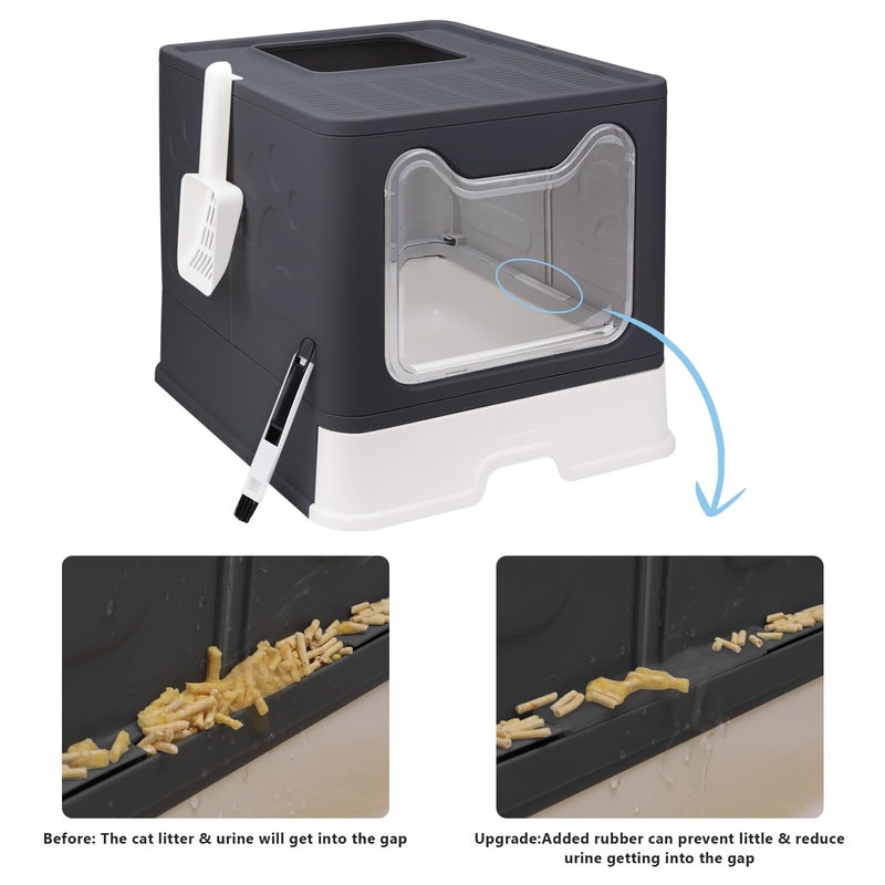fophop Foldable Cat Litter Box with Lid, Enclosed Potty, Large Top Entry Anti-Splashing Toilet, Easy to Clean Including Litter Scoop and 2-in-1 Cleaning Brush (Black) - Image 4