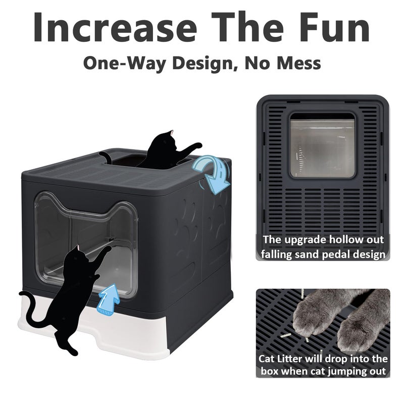 fophop Foldable Cat Litter Box with Lid, Enclosed Potty, Large Top Entry Anti-Splashing Toilet, Easy to Clean Including Litter Scoop and 2-in-1 Cleaning Brush (Black) - Image 3