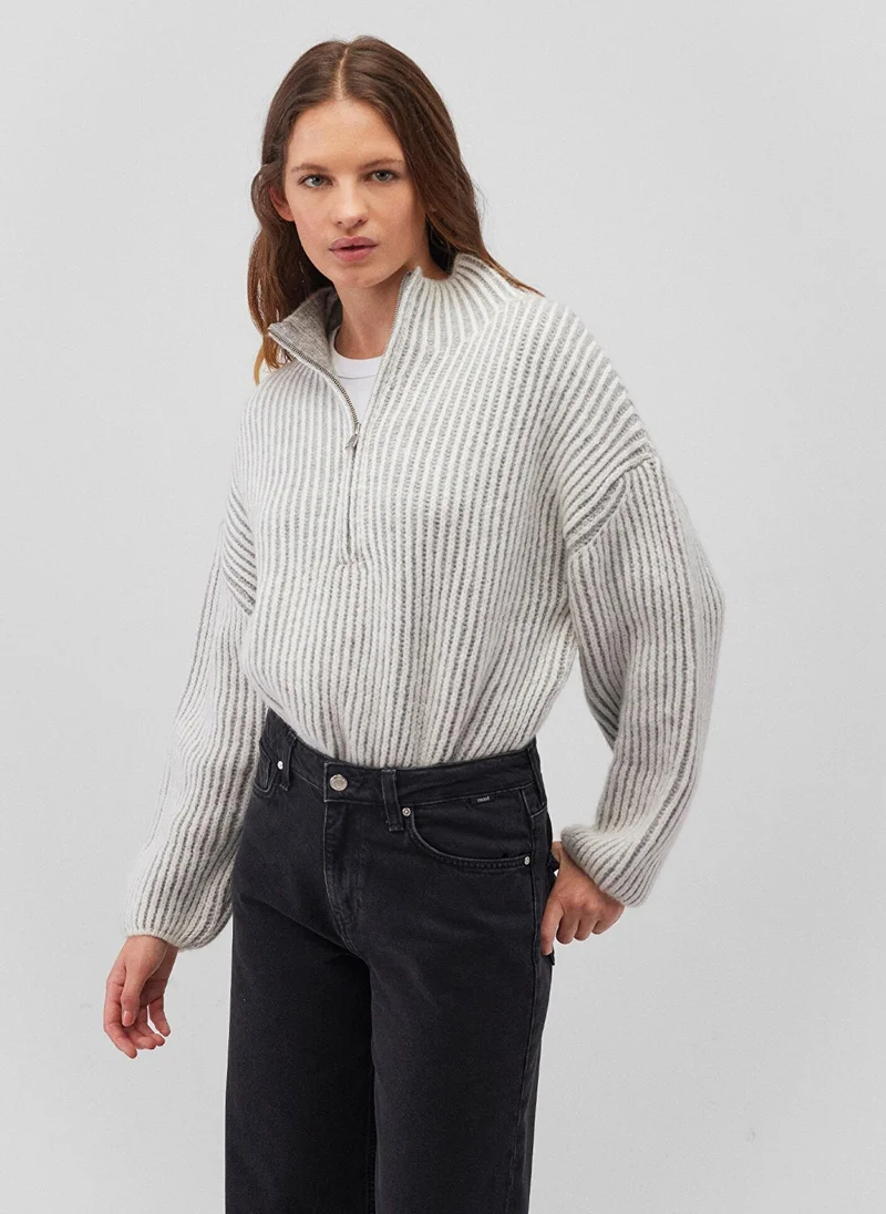 MAVI HALF ZIP SWEATER Antique White Stripe