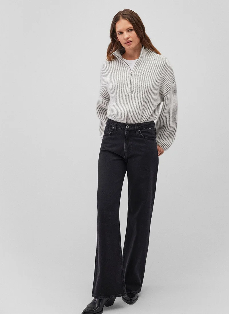 MAVI HALF ZIP SWEATER Antique White Stripe