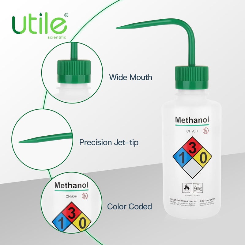 UTILE 4pcs of Vol.500ml (16.9oz) Wash Bottles, Methanol Safety Wash Bottles, Narrow Mouth Squeeze Bottles,LDPE Material with PP Material Closure,5511.0371.4 - Image 4