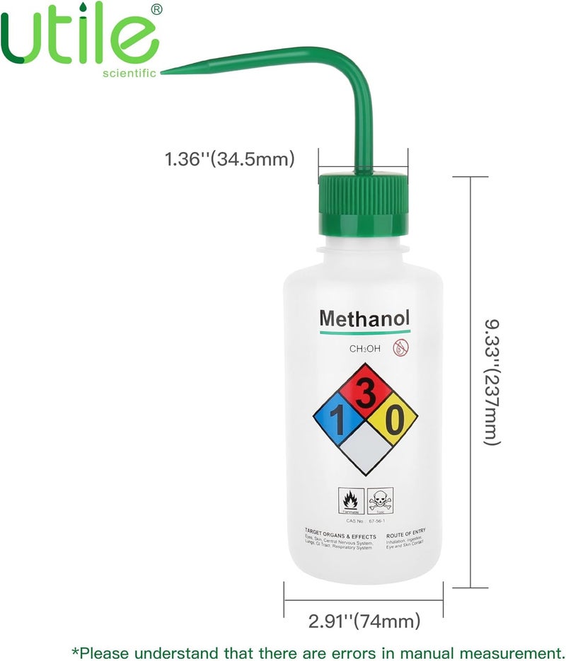 UTILE 4pcs of Vol.500ml (16.9oz) Wash Bottles, Methanol Safety Wash Bottles, Narrow Mouth Squeeze Bottles,LDPE Material with PP Material Closure,5511.0371.4 - Image 2