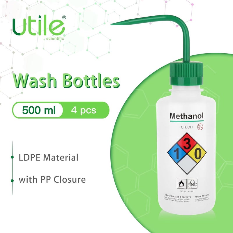 UTILE 4pcs of Vol.500ml (16.9oz) Wash Bottles, Methanol Safety Wash Bottles, Narrow Mouth Squeeze Bottles,LDPE Material with PP Material Closure,5511.0371.4 - Image 3