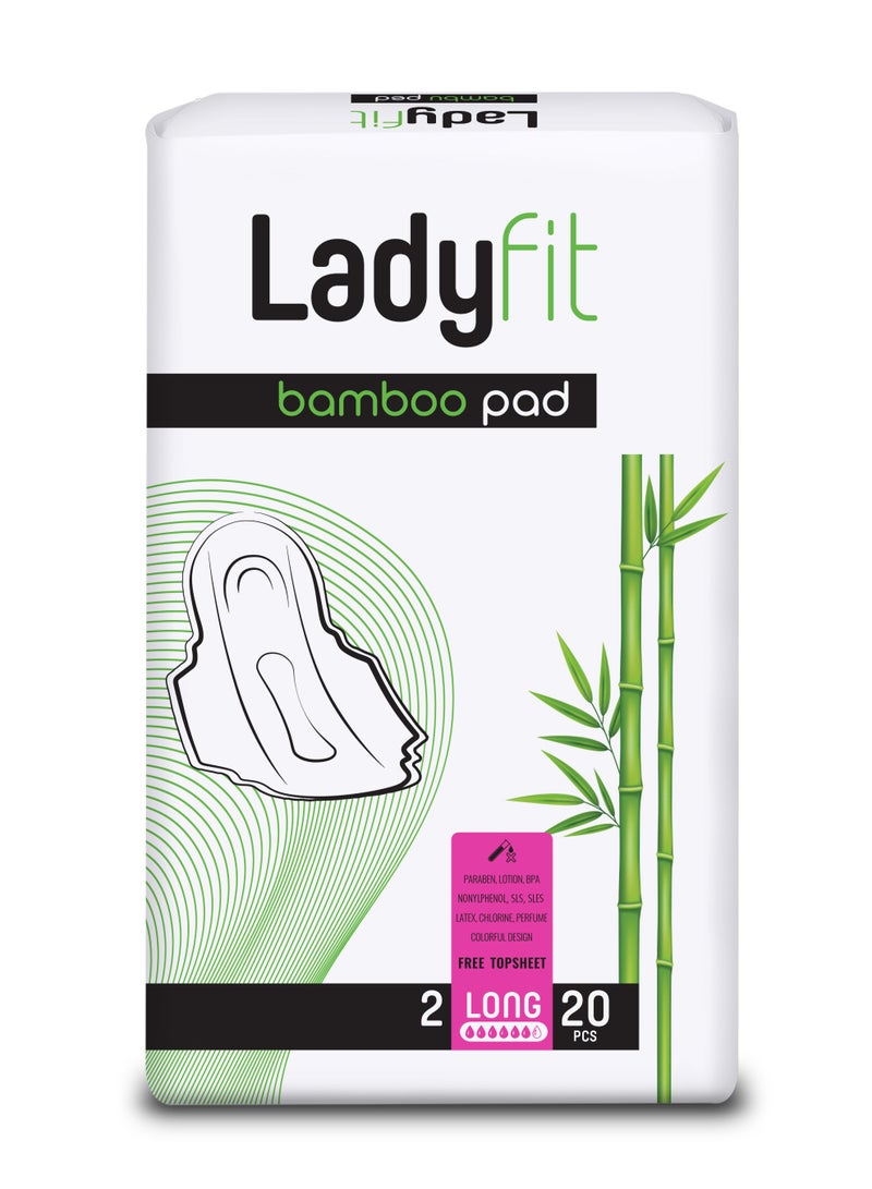 Lady fit Bamboo Long Sanitary Pads, 20 Count,Long Protection