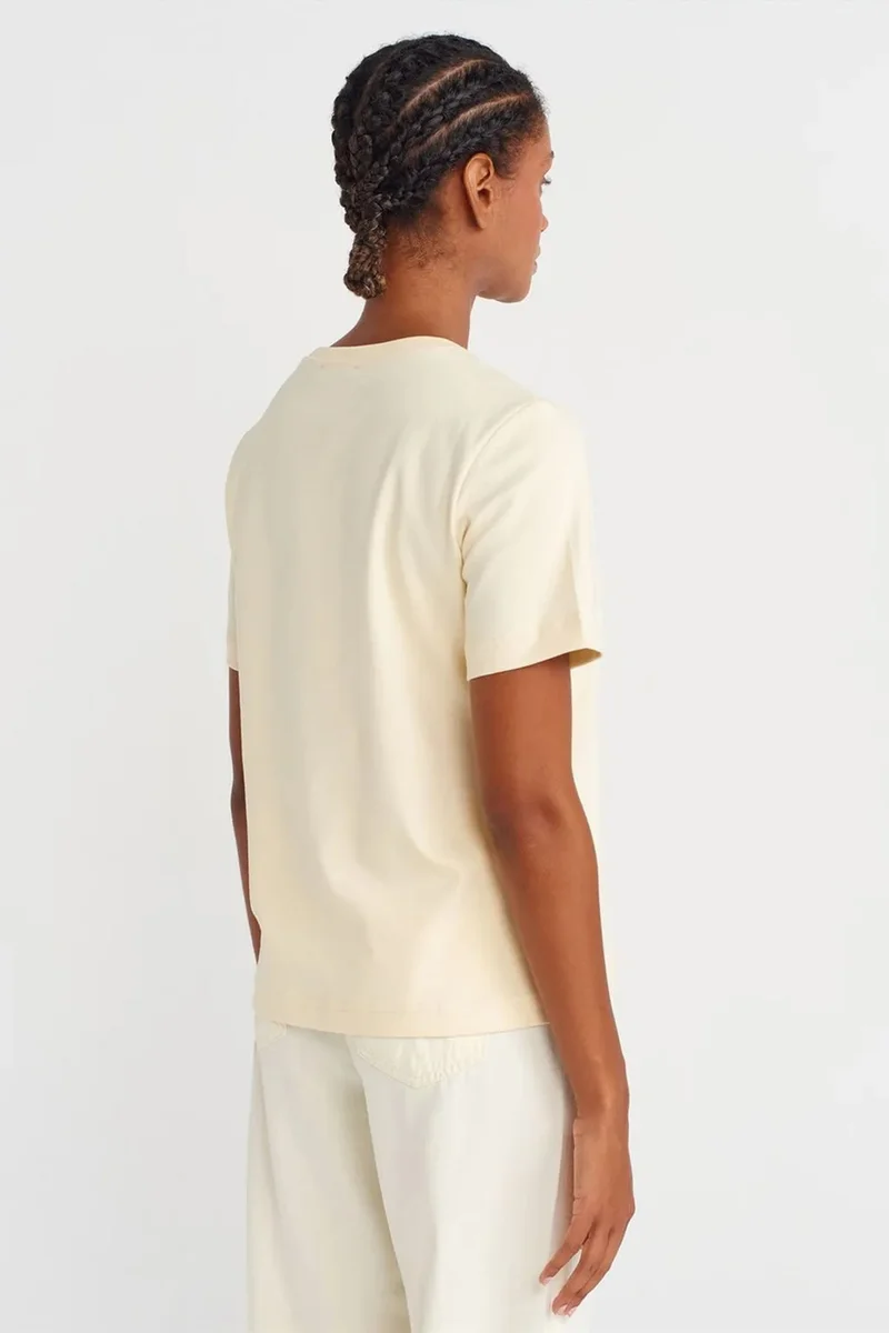 Dilvin Cream Natural DILVIN Women's Cotton Crew Neck T-Shirt for Women | Best Price UAE